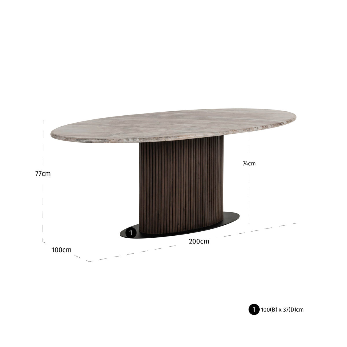 Eettafel Rashford Blush beige oval 200