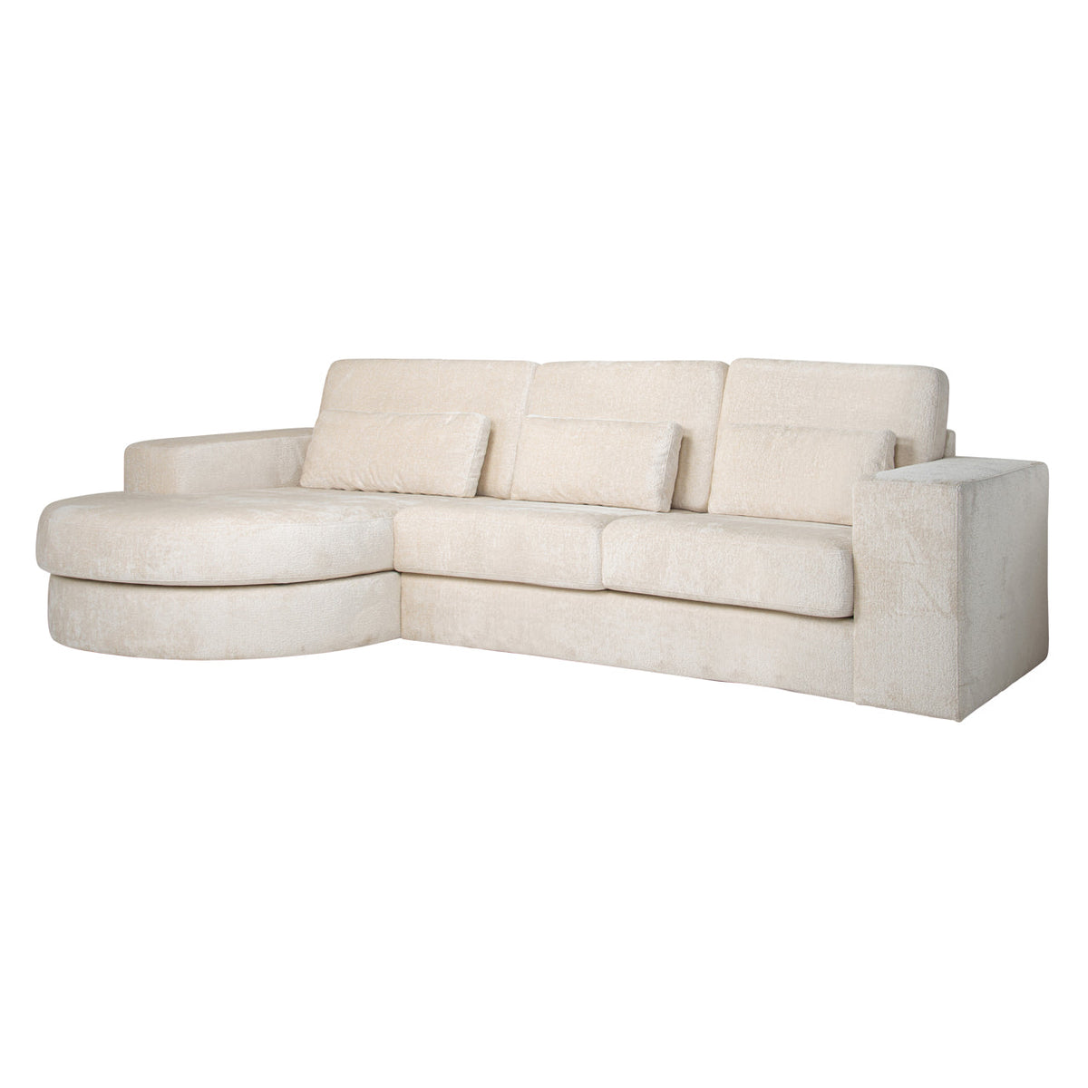 Bank Felix white chenille 2,5-seater + lounge round left