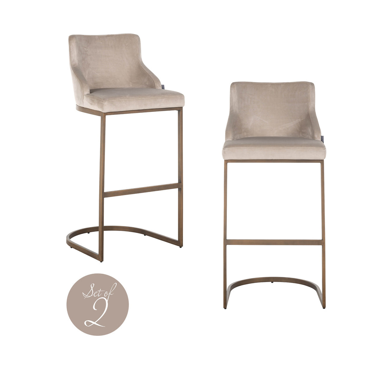 Barstoel Bolton khaki velvet brushed gold fire retardant (Set of 2)