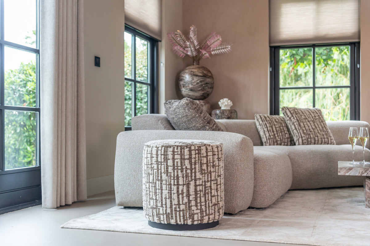 Poef & Voetenbank Lexie beige chevron 45Ø