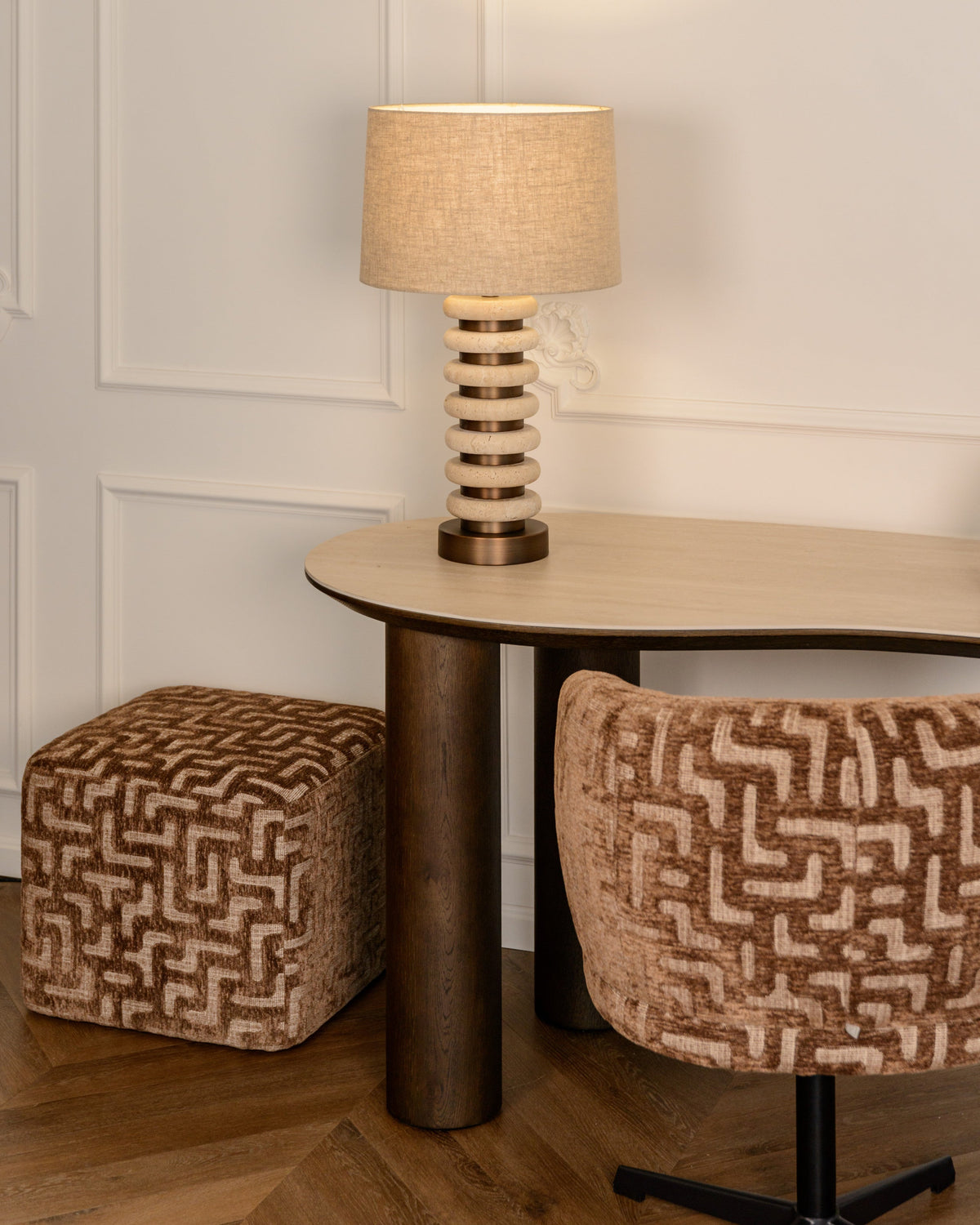 Poef & Voetenbank Ciela brown labyrinth